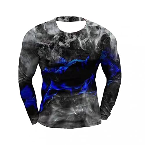 Langarmshirt Herren Freizeithemd Gestreift T-Shirt Mode 3D Druck Langarm Sweatshirt mit Batik Design Classic Rundhals Lange Muscle Shirt Regular Fit Langärmeliges Sport Tops von Asija