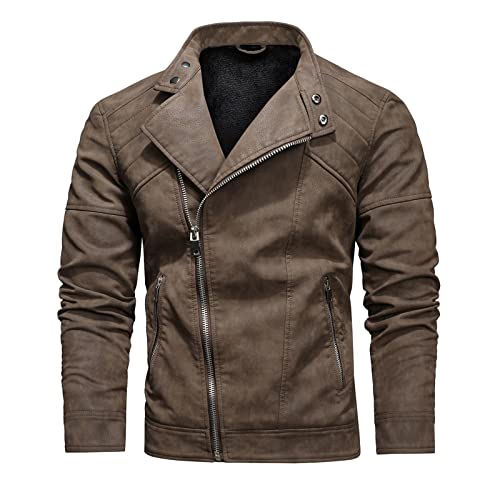 Leather Jacket Men Herren Lederjacke Schwergewicht Warm Wasserdicht Atmungsaktiv Lederjacke Übergangsjacke 2023 Wasserdicht Und Taschen Bomberjacke Klassisch Fleecejacke Herbst Winter Lässiges Leather von Asija