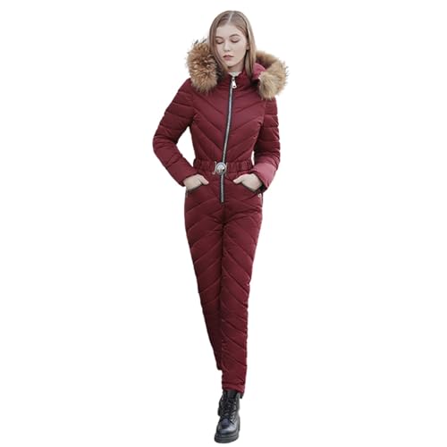 Schneeanzug Damen Einteiler - Skianzug Damen Einteiler Warm-Skioverall Warme Winter Hoodie Snowboard Skisuit Schnee-Jumpsuit Overall Outdoor Sport Ski-Anzug Schnee Skifahren SäTze- Snowboardjacke von Asija