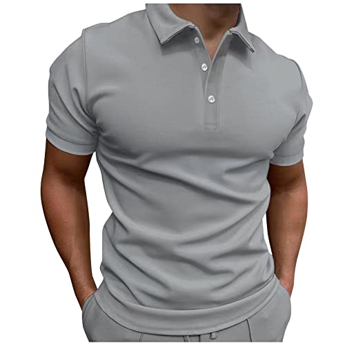 Sport Shirts FüR Herren,Männer Poloshirt Kurzarm Geknöpft ohne Kragen Polohemd Frühling Business Lockere Schnelltrocknend Henley Shirts Regular Fit Workwear Casual Freizeit Sportlich von Asija