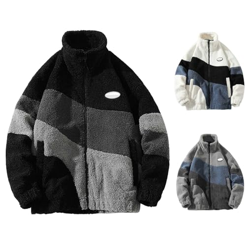 Teddyfleece Jacke Herren Winter Damen Patchwork Stehkragen Teddy Jacke Stüssy Sherpa Fleecejacke Aesthetic Stuff Y2K Clothes Teddyfleece Reißverschluss Sweatjacke Comfortable Winterjacke Fashion von Asija