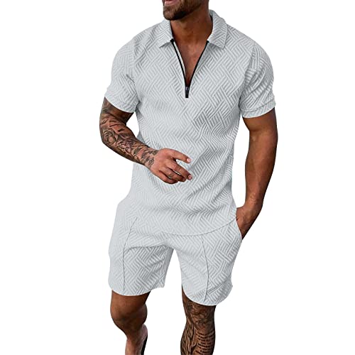 Asija Trainingsanzug für Herren Sommer Sportanzug 2 Teiliges Outfit Sport Set Kurzarm T-Shirts Kurze Hose Männer Business Polo Hemd mit Revers Mode Sporthose Freizeitanzug von Asija