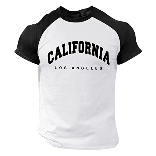 Tshirt Oversized Herren Rundhals Kurzarm Lose Sommer Oberteile Mode T-Shirt mit Los Angeles Grafik Kreativen Buchstaben Vintage Drucken Streetwear Sport Casual Lang Tops von Asija