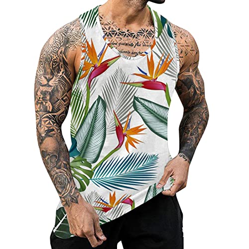 t-Shirts für Herren t Shirts männer Pack Männlicher Sommer-Strand-Hawaii- Bedruckte Tanktops I-förmige ärmellose Weste mit Rundhalsausschnitt Weste Muster Achselhemden Tank Top Herren Lose Einfarbig von Asija