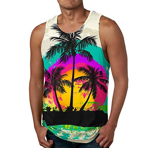 t-Shirts für Herren t Shirts männer Pack Männlicher Sommer-Strand-Hawaii- Bedruckte Tanktops I-förmige ärmellose Weste Muster Achselhemden Weste mit Rundhalsausschnitt Tank Top Herren Lose Einfarbig von Asija