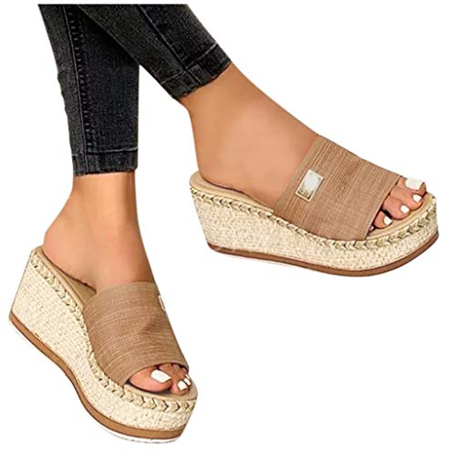 Asingaau Damen Plateau Pantoletten mit Keilabsatz Sandalette Praktische Badelatschen Elegante Sommerschuh Casual Böhmen Schuhe Rutschfest Strandsandalen Größen Schuhe Vintage Strand, 37 EU von Asingaau