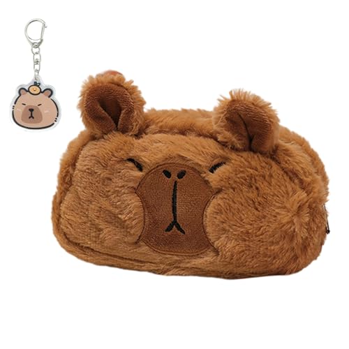 Capybara Federmäppchen Capybara Mäppchen Federtasche Cute Plüsch Federmäppchen,Großes Fassungsvermögen Geeignet für Studium Beruf und Alltag Wird mit Wasserschwein Einem Schlüsselanhänger Geliefert von Asitanie