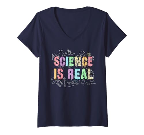 Damen Funny Science is Real Chemie Camp Teacher I Teach Nerd T-Shirt mit V-Ausschnitt von Ask Me About Learn Geek Think Graduate Biology