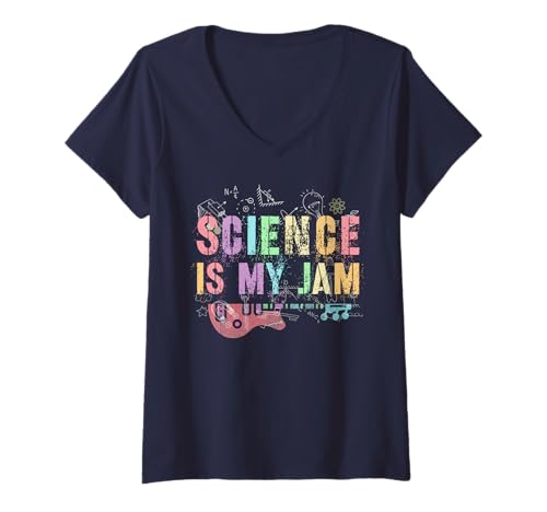 Damen Funny Science ist Mein Jam STEM-Camp-Lehrer, ich unterrichte Nerd Tech T-Shirt mit V-Ausschnitt Damen Funny Science ist Mein Jam STEM-Camp-Lehrer, ich unterrichte Nerd Tech T-Shirt mit V-Ausschnitt von Ask Me About Learn Geek Think Graduate Chemistry