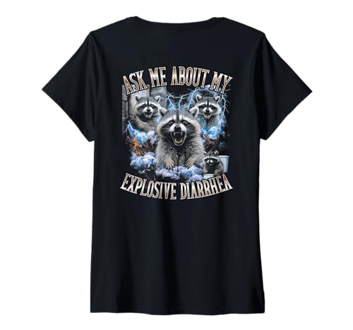 Damen Fragen Sie Mich nach Meinem lustigen Waschbär-Bootleg mit explosivem Durchfall T-Shirt mit V-Ausschnitt Damen Fragen Sie Mich nach Meinem lustigen Waschbär-Bootleg mit explosivem Durchfall T-Shirt mit V-Ausschnitt von Ask Me About My Explosive Diarrhea Funny Raccoon