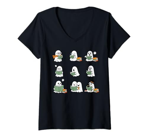 Damen Geister lesen Bücher, Liebhaber, Bücher, Halloween-Lesung T-Shirt mit V-Ausschnitt Damen Geister lesen Bücher, Liebhaber, Bücher, Halloween-Lesung T-Shirt mit V-Ausschnitt von Ask Me About My Ghost Book