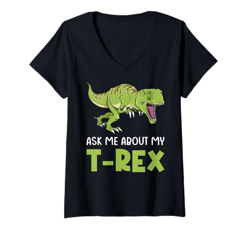 Damen Ask Me About My T-Rex Tyrannosaurus Rex Dinosaurier T-Shirt mit V-Ausschnitt Damen Ask Me About My T-Rex Tyrannosaurus Rex Dinosaurier T-Shirt mit V-Ausschnitt von Ask Me About My T Rex T Rex Ask Me About My Trex