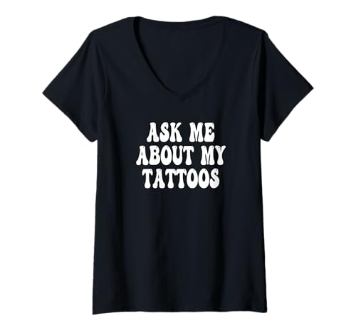 Damen Fragen Sie Mich nach Meinen Tattoos Retro Vintage T-Shirt mit V-Ausschnitt Damen Fragen Sie Mich nach Meinen Tattoos Retro Vintage T-Shirt mit V-Ausschnitt von Ask Me About My Tattoos