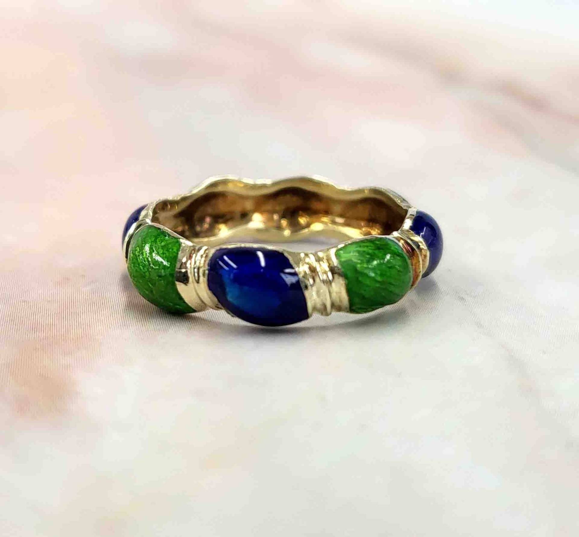 Vintage 14K Martine Grün Und Blau Emaille Ring von AskaArtisansbyLisa