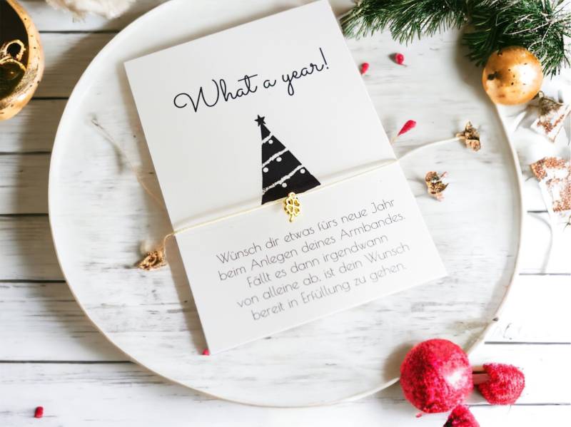 Tischdeko Silvester Glücksbringer Geschenk Wunscharmband Mitbringsel Neujahr 2025 Kleeblatt Beste Freundin Silvesterdeko von AskadaDesign