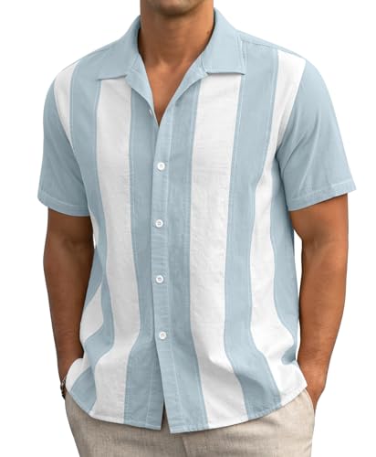 Askdeer Herren-T-Shirt, Leinen, kurzärmelig, lässig, Button-Down-Shirt, Sommer, Strand, Kuba, A04, Grau, Blau, Weiß, XL Askdeer Herren-T-Shirt, Leinen, kurzärmelig, lässig, Button-Down-Shirt, Sommer, Strand, Kuba, A04, Grau, Blau, Weiß, XL von Askdeer