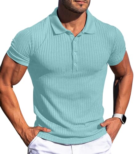 Askdeer Herren Poloshirts Classic Stretch Slim Fit Freizeithemden, 010 Hellblau, Mittel von Askdeer