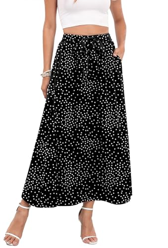 Askyes Damen-Maxirock, Sommer, trendig, Knoten, elastisch, hohe Taille, Boho-Stil, lässig, Strand, fließend, schwingend, lange Röcke mit Taschen, Schwarze Punkte, Mittel Askyes Damen-Maxirock, Sommer, trendig, Knoten, elastisch, hohe Taille, Boho-Stil, lässig, Strand, fließend, schwingend, lange Röcke mit Taschen, Schwarze Punkte, Mittel von Askyes