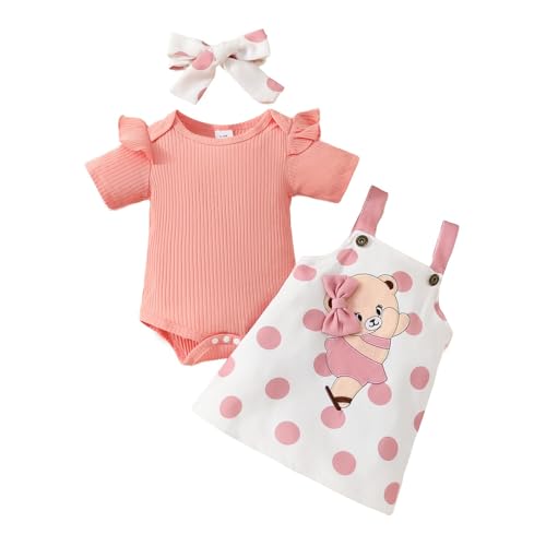Asmea Baby Kleidung Mädchen Bären Neugeborene Kleidung Rüschen Strampler Strapse Rock Bekleidungssets für Baby-Mädchen Baby Geschenk Mädchen Babykleidung Mädchen 3-6 Monate von Asmea