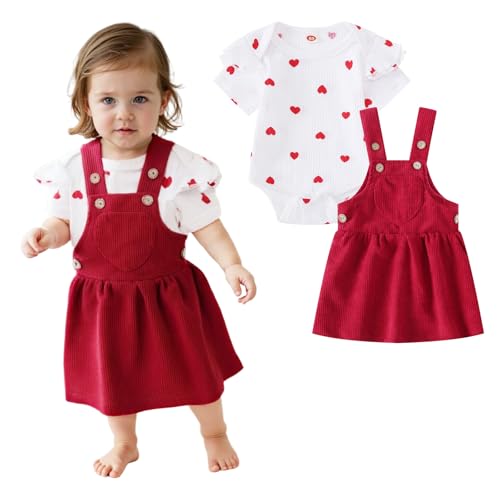 Asmea Baby Kleidung Mädchen Neugeborene Kleidung Rüschen Baby Bekleidungssets für Baby-Mädchen Kurzarm Body Strampler Strapse Rock Baby Geschenk Mädchen Babykleidung 9-12 Monate von Asmea