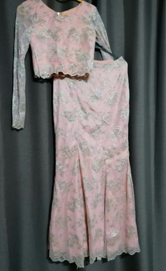 Pfirsich Spitze Hohe Taille Langen Rock & Abgeschnitten Bluse - Uk Größe 10 von AsoOkebyM