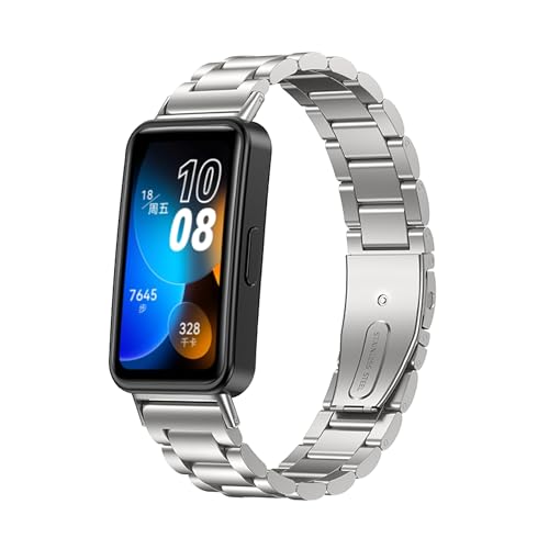 AsohsEN Band 8 Ersatzbänder, Edelstahl-Metall-Sportbänder, kompatibel mit Huawei Band 8 Smartwatch, verstellbares Uhrenarmband für Huawei Band 8, Damen und Herren, Silber von AsohsEN