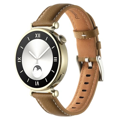 AsohsEN GT4 Ersatzarmband, 41 mm, weiches Leder, Sportarmband, kompatibel mit Huawei GT4 41 mm Smartwatch, verstellbares Uhrenarmband für GT4 41 mm Bänder, für Damen und Herren, Gelbbraun von AsohsEN