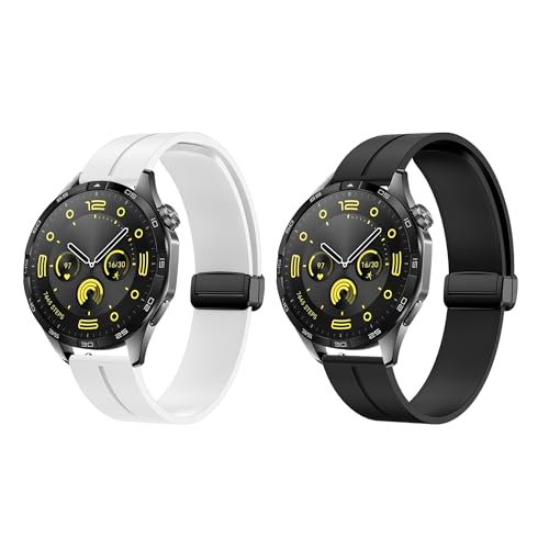 AsohsEN GT4 Ersatzbänder, 46 mm, 22 mm, weiche Silikon-Faltschließe, kompatibel mit Huawei GT4 46 mm Smartwatch, verstellbares Uhrenarmband für GT4 46 mm Bänder, Damen und Herren, Schwarz / Weiß von AsohsEN