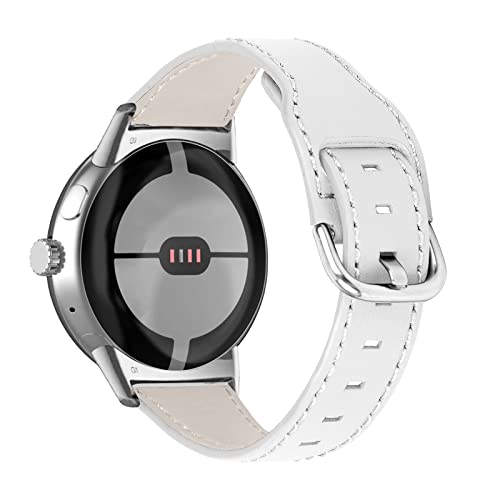 AsohsEN Lederbänder kompatibel mit Google Pixel Watch Armbänder für Damen und Herren, hochwertiges Leder, verstellbares Armband, Ersatzarmband für Google Pixel Watch Band 2022 (weiß) von AsohsEN