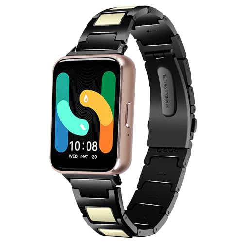 Ersatz-Armband für Galaxy Fit 3, Metall, Faltschnalle, kompatibel mit Samsung Galaxy Fit 3 SM-R390 Smartwatch, verstellbares Armband für Galaxy Fit 3, Damen und Herren, Schwarz / Weiß von AsohsEN