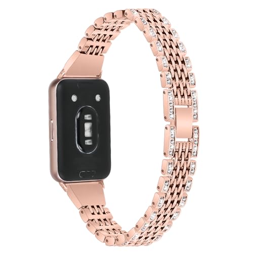 Ersatz-Armband für Galaxy Fit 3, Metall-Druckknopf, kompatibel mit Samsung Galaxy Fit 3 SM-R390 Smartwatch, verstellbares Armband für Galaxy Fit 3, Damen und Herren, Roségold von AsohsEN