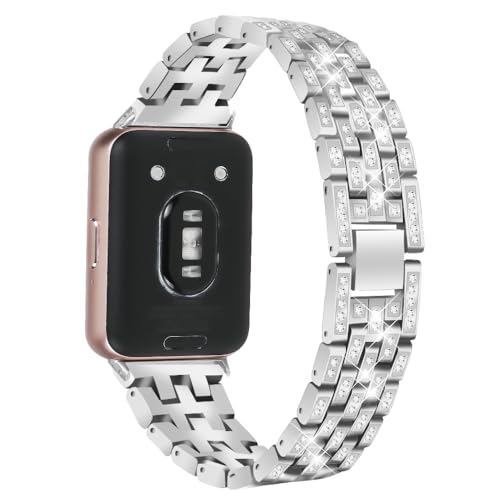 Ersatz-Armband für Galaxy Fit 3, eleganter Stil, Metallarmband, kompatibel mit Samsung Galaxy Fit 3 SM-R390 Smartwatch, verstellbares Armband für Galaxy Fit 3, Damen und Herren, silberfarben von AsohsEN