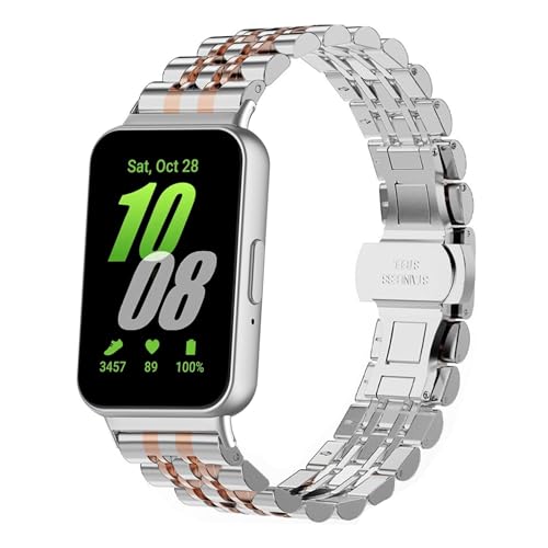 Ersatz-Armband für Galaxy Fit 3, eleganter Stil, kompatibel mit Samsung Galaxy Fit 3 SM-R390 Smartwatch, verstellbares Armband für Damen und Herren (Silber/Rotgold) von AsohsEN