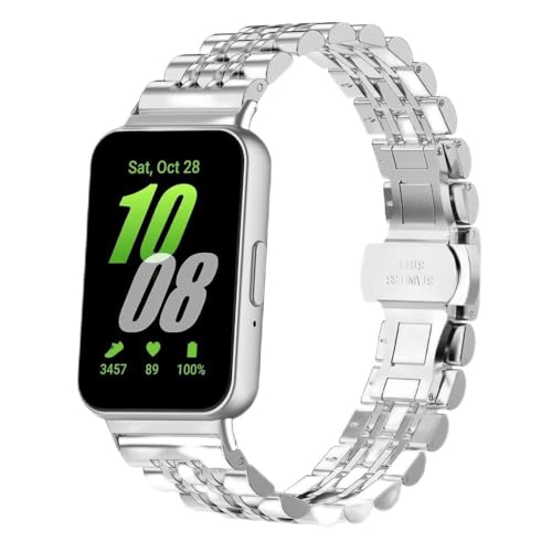 Ersatz-Armband für Galaxy Fit 3, eleganter Stil, kompatibel mit Samsung Galaxy Fit 3 SM-R390 Smartwatch, verstellbares Armband für Galaxy Fit 3, Damen und Herren, silberfarben von AsohsEN