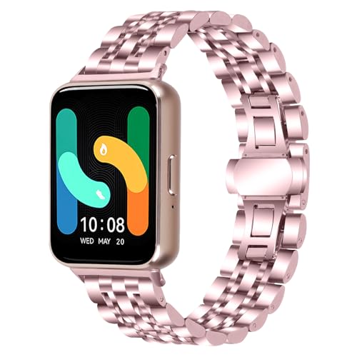 Ersatzbänder für Galaxy Fit 3, Faltschließe, Metallarmband, kompatibel mit Samsung Galaxy Fit 3 SM-R390 Smartwatch, verstellbares Armband für Galaxy Fit 3, Damen und Herren, Rosa von AsohsEN