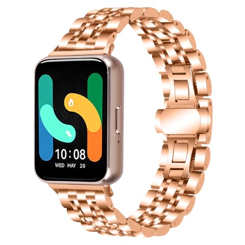 Ersatzbänder für Galaxy Fit 3, Faltschließe, Metallarmband, kompatibel mit Samsung Galaxy Fit 3 SM-R390 Smartwatch, verstellbares Armband für Galaxy Fit 3, Damen und Herren, Roségold von AsohsEN