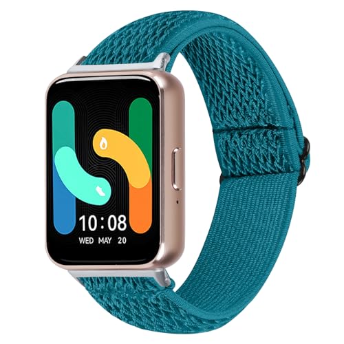 Ersatzbänder für Galaxy Fit 3, silberfarbenes Kopfband mit Nylon-Sportarmband, kompatibel mit Samsung Galaxy Fit 3 SM-R390 Smartwatch, verstellbares Armband für Damen und Herren, Blaugrün von AsohsEN