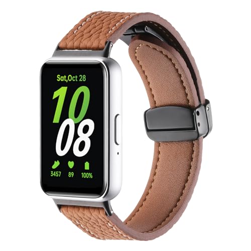 Ersatzbänder für Galaxy Fit 3, weiches Leder, Sport-Faltschnalle, kompatibel mit Samsung Galaxy Fit 3 SM-R390 Smartwatch, verstellbares Armband für Galaxy Fit 3, Damen und Herren, Braun von AsohsEN