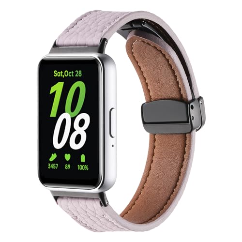 Ersatzbänder für Galaxy Fit 3, weiches Leder, Sport-Faltschnalle, kompatibel mit Samsung Galaxy Fit 3 SM-R390 Smartwatch, verstellbares Armband für Galaxy Fit 3, Damen und Herren, Violett von AsohsEN