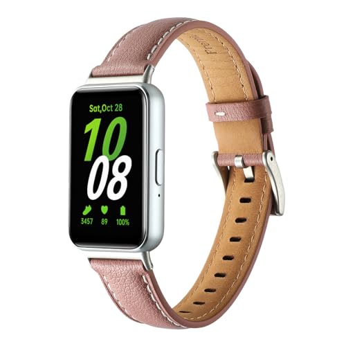 Ersatzbänder für Galaxy Fit 3, weiches Leder, Sportarmband, kompatibel mit Samsung Galaxy Fit 3 SM-R390 Smartwatch, verstellbares Armband für Galaxy Fit 3, Damen und Herren, Dunkelrosa von AsohsEN