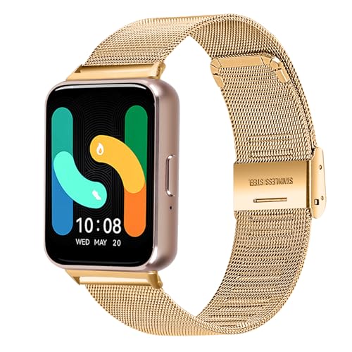 Galaxy Fit 3 Metall-Ersatzbänder, geflochtenes Metallarmband, kompatibel mit Samsung Galaxy Fit 3 SM-R390 Smartwatch, verstellbares Armband für Galaxy Fit 3, Damen und Herren, goldfarben von AsohsEN