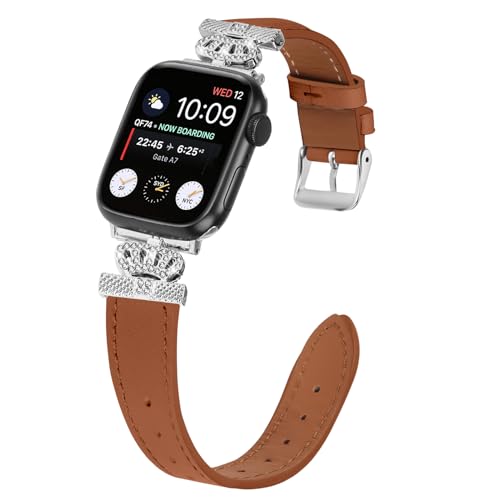 Kompatibel mit Apple Watch-Armbändern 49 mm, 45 mm, 44 mm, 42 mm, 41 mm, 40 mm, 38 mm, Leder-Ersatzband für iWatch Ultra Serie 9, 8, 7, 6, 5, 4, 3, 2, 1 SE, Sport Edition, Damen und Herren, 38/40/41 von AsohsEN