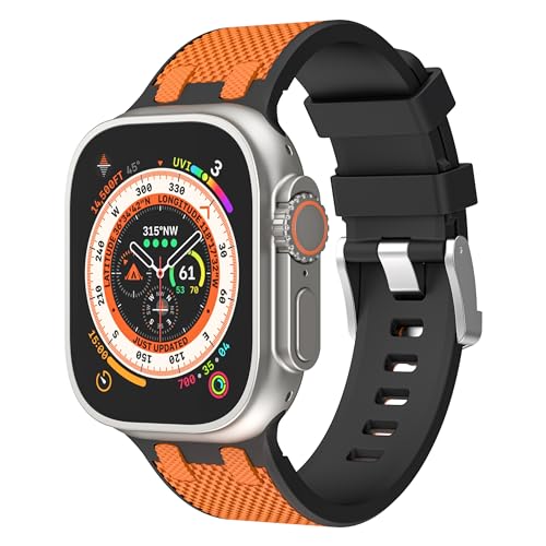 Kompatibel mit Apple Watch-Armbändern Ultra 1/2, 49 mm, 45 mm, 44 mm, 42 mm, weiches Sport-Silikon-Gummi-Ersatzarmband für iWatch Ultra 2 Serie 8, 7, 6, 5 SE, Damen und Herren (42/44/45/49 mm, von AsohsEN