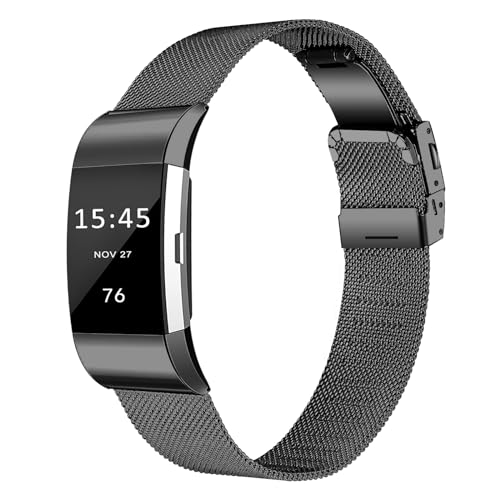 Kompatibel mit Fitbit Charge 2 Armband für Damen und Herren, Edelstahl, gewebtes Metall, feines Netz, Ersatz-Sport- und Fitness-Armband, kompatibel mit Fitbit Charge 2 Bändern für Damen und Herren, von AsohsEN