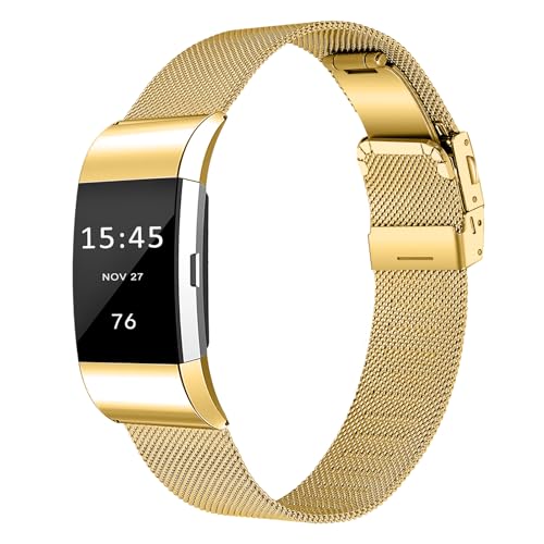 Kompatibel mit Fitbit Charge 2 Armband für Damen und Herren, Edelstahl, gewebtes Metall, feines Netz, Ersatz-Sport- und Fitness-Armband, kompatibel mit Fitbit Charge 2 Bändern für Damen und Herren von AsohsEN