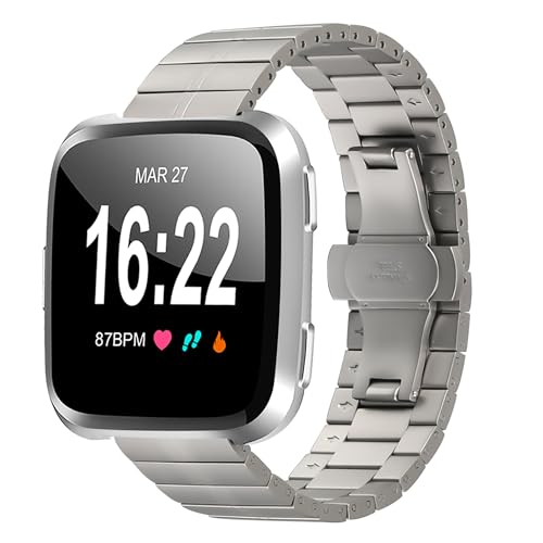 Kompatibel mit Fitbit Versa 2 & Versa Lite-Armband, für Damen und Herren, Edelstahl, Metall, Ersatzarmband für Sport- und Fitnessuhr, kompatibel mit Fitbit Versa Bändern für Damen und Herren, Grau von AsohsEN