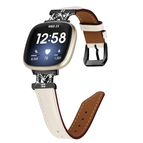 Kompatibel mit Fitbit Versa 4 & Sense 2 Band für Damen und Herren, Leder, schwarz, Ersatz-Kopfband, Sport- und Fitnessuhr, kompatibel mit Fitbit Versa 3 und Sense Bändern für Damen und Herren von AsohsEN