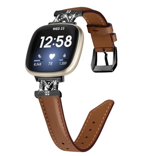 Kompatibel mit Fitbit Versa 4 & Sense 2 Band für Damen und Herren, Leder, schwarzes Kopfband, Ersatzarmband für Sport- und Fitnessuhr, kompatibel mit Fitbit Versa 3 und Sense Bändern für Damen und von AsohsEN