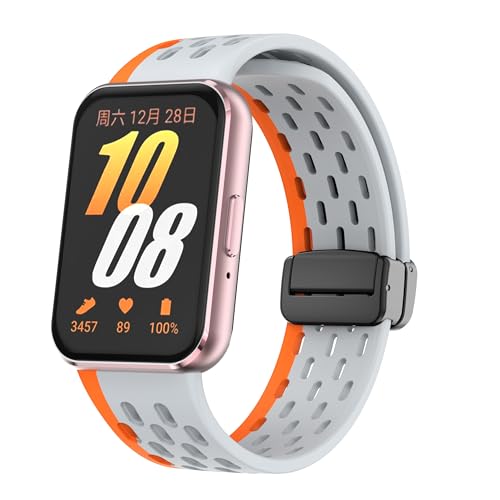 Silikon-Ersatzbänder für Galaxy Fit 3, Sport-Fitnessarmband, kompatibel mit Samsung Galaxy Fit 3 SM-R390 Smartwatch, verstellbares Armband für Galaxy Fit 3, Damen und Herren, Grau-Orange von AsohsEN