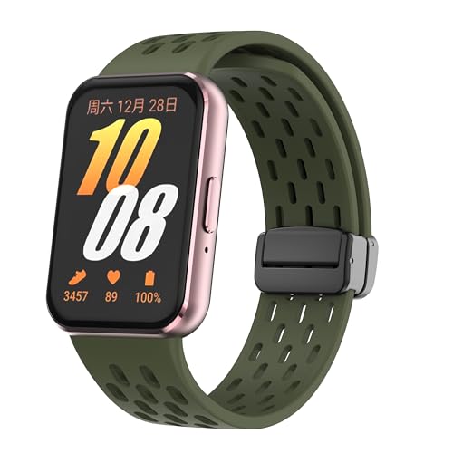 Silikon-Ersatzbänder für Galaxy Fit 3, kompatibel mit Samsung Galaxy Fit 3 SM-R390 Smartwatch, verstellbares Armband für Galaxy Fit 3, Damen und Herren, Armeegrün von AsohsEN